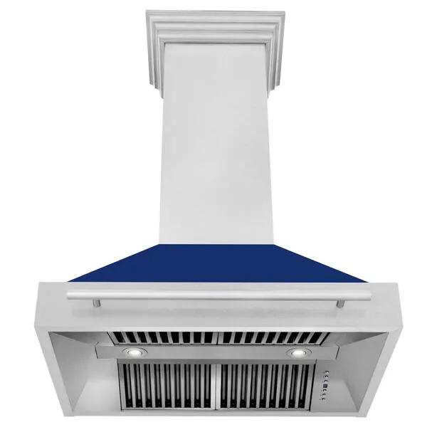 ZLINE 36" Autograph Stainless Blue Gloss Wall Range Hood, 8654STX-BG-36 by Farmhouse Kitchen and Bath