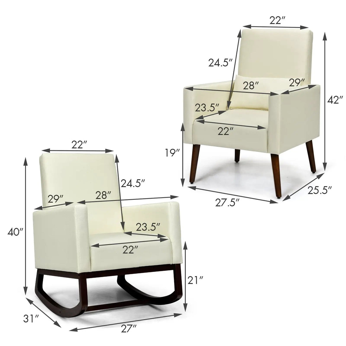 2-in-1 Fabric Upholstered Rocking Chair with Pillow, photo 5 of 9