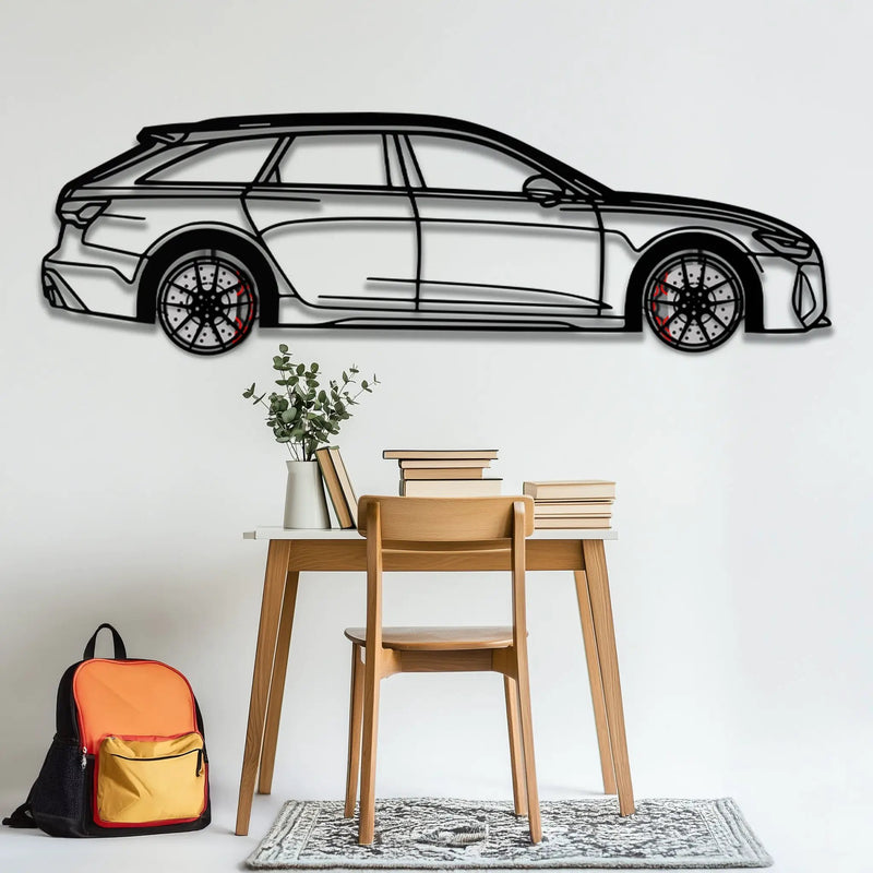 Audi RS6 Avant Metal Car Wall Art with Rotating Wheels - Super Wagon Silhouette Decor - Interactive Automotive Wall Art - KAFMEKA098 by Enova Art