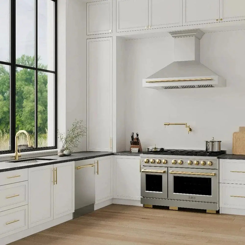 ZLINE 48"Paramount Dual Fuel Range Stainless Steel Gold SDRZ-48-G by Farmhouse Kitchen and Bath