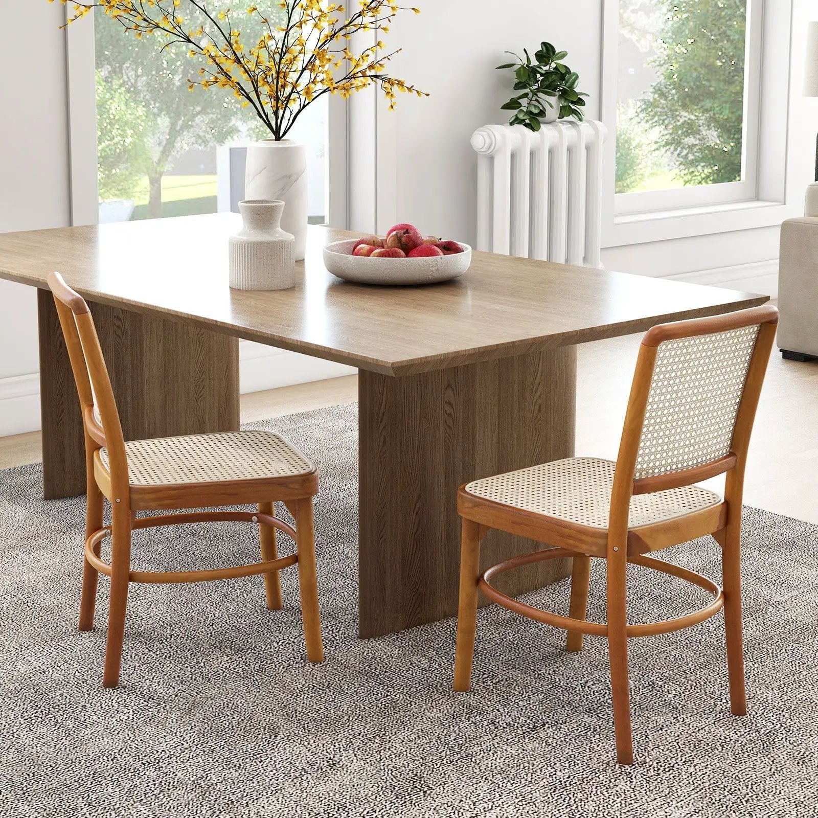 Set of 2 Boho Dining Chairs Rattan with Teak Wood Structure and Footrests by DirectDeals