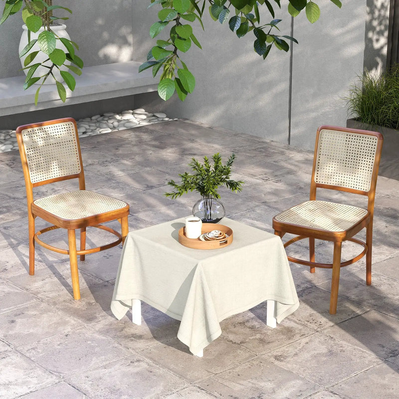 Set of 2 Boho Dining Chairs Rattan with Teak Wood Structure and Footrests by DirectDeals