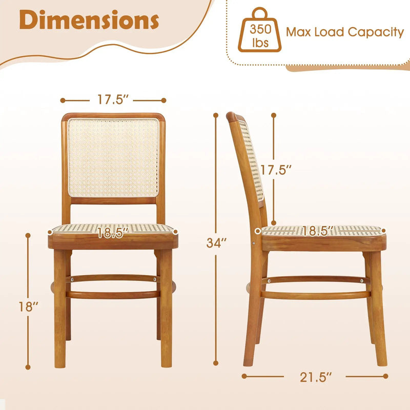 Set of 2 Boho Dining Chairs Rattan with Teak Wood Structure and Footrests by DirectDeals