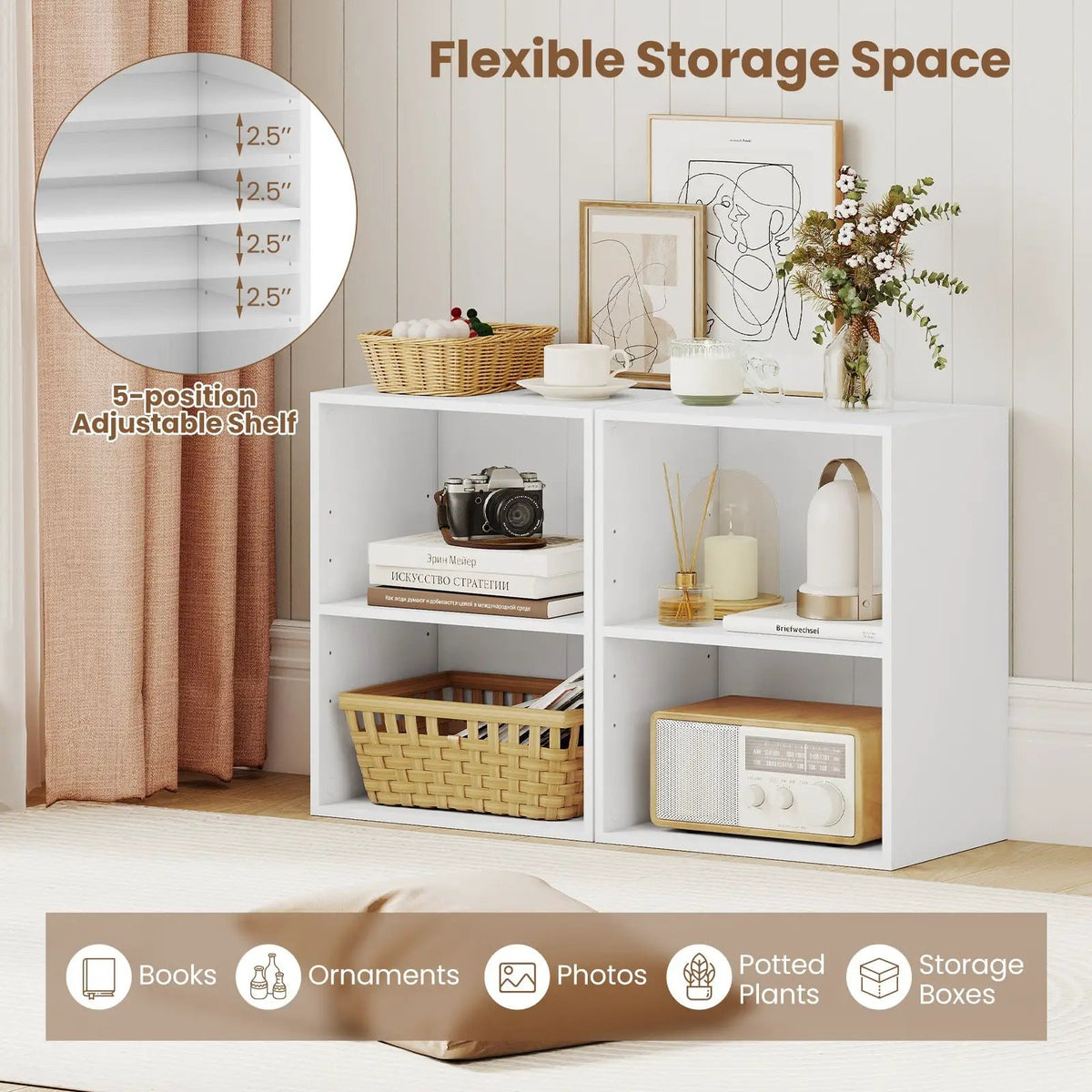 2-Cube Bookcase Floor Standing Open Bookshelf with 5-Position Adjustable Shelf, photo 15 of 32