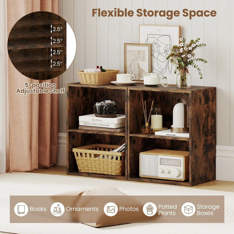 2-Cube Bookcase Floor Standing Open Bookshelf with 5-Position Adjustable Shelf by DirectDeals