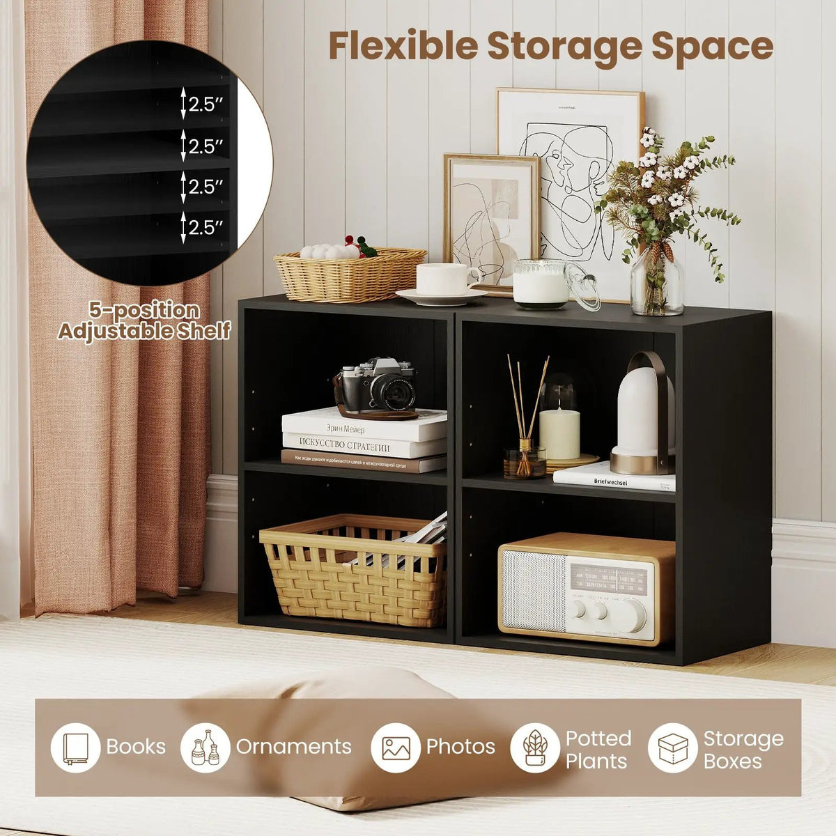 2-Cube Bookcase Floor Standing Open Bookshelf with 5-Position Adjustable Shelf, photo 32 of 32