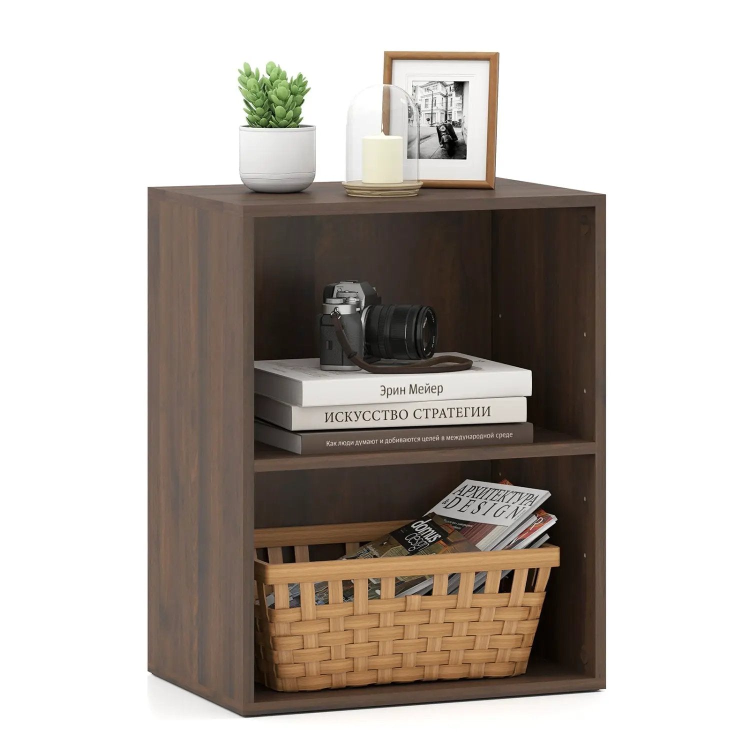 2-Cube Bookshelf with Adjustable Shelf - Dark Walnut by DirectDeals