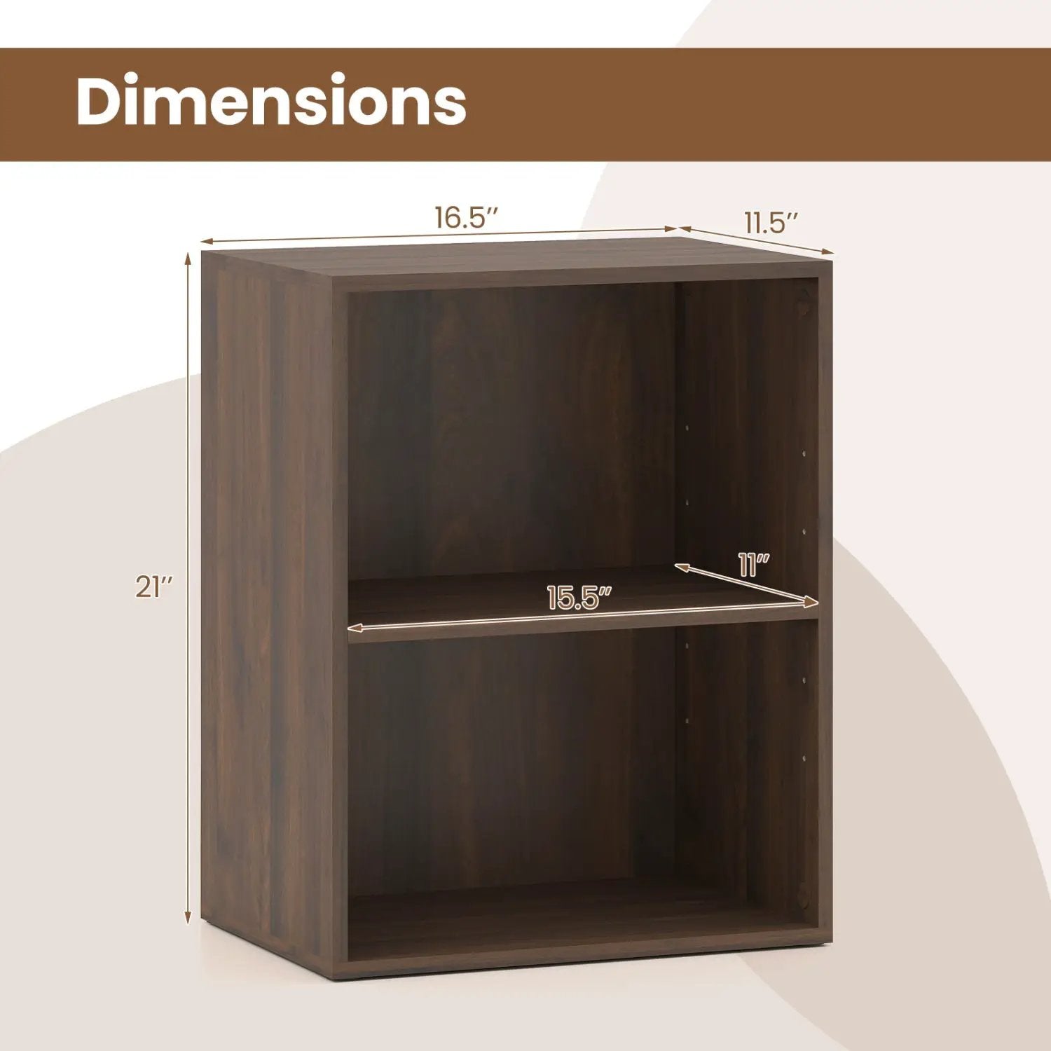 2-Cube Bookshelf with Adjustable Shelf - Dark Walnut by DirectDeals