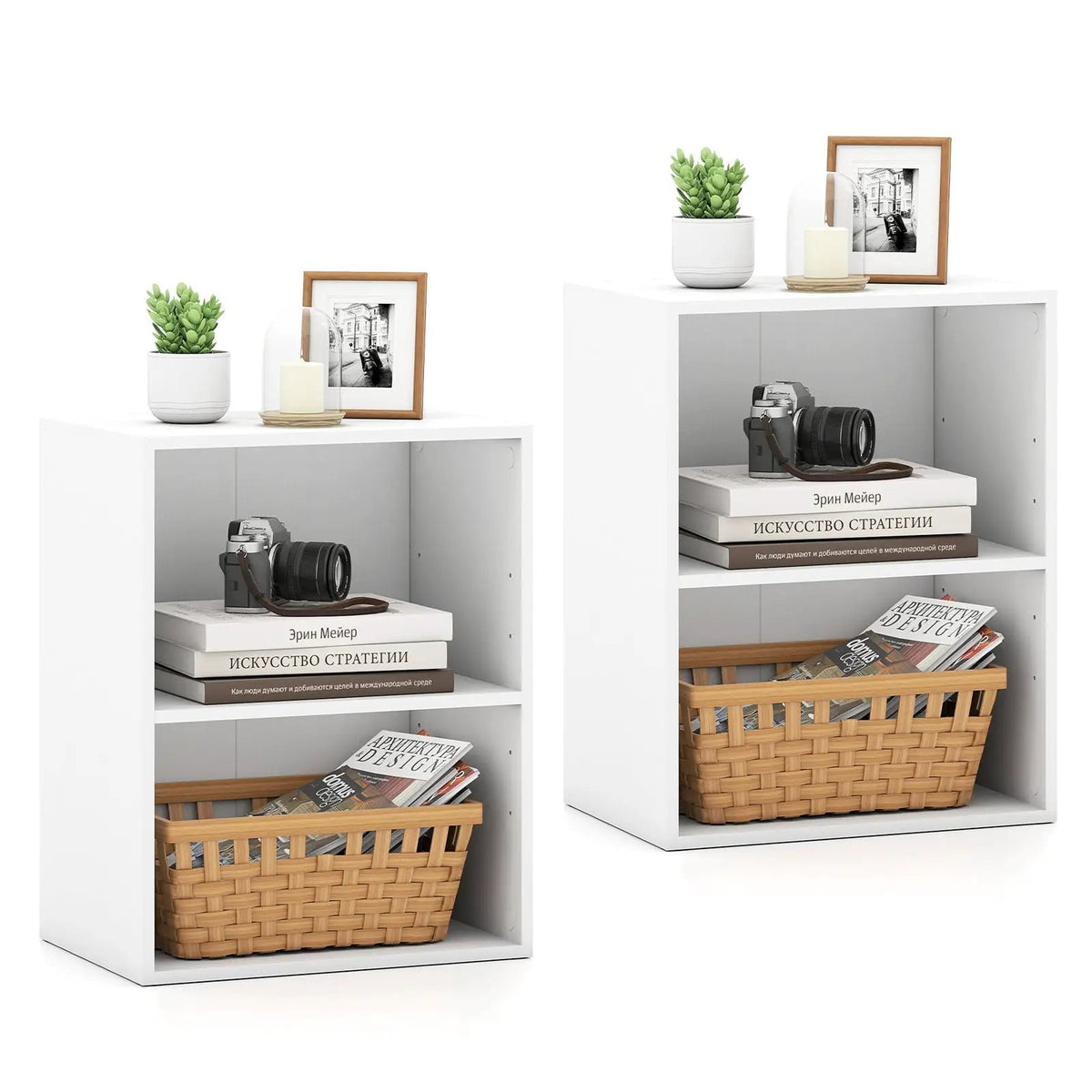 2-Cube Bookcase Set of 2 Floor Standing Open Bookshelf w/ 5-Position Adjustable Shelf, photo 25 of 32