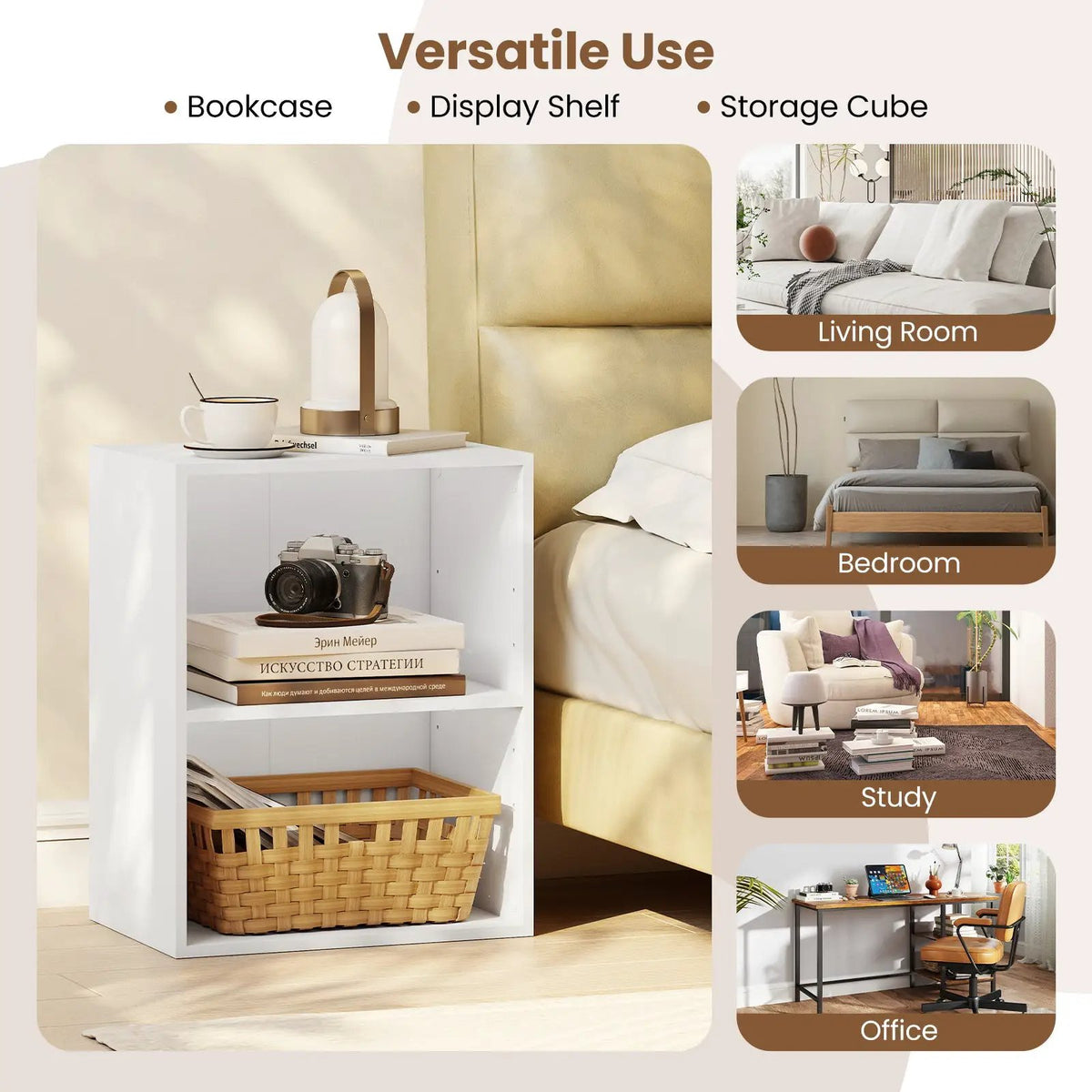 2-Cube Bookcase Set of 2 Floor Standing Open Bookshelf w/ 5-Position Adjustable Shelf, photo 13 of 32