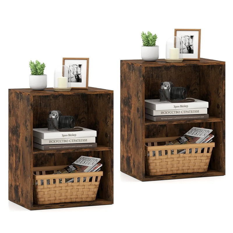 2-Cube Bookcase Set of 2 Floor Standing Open Bookshelf w/ 5-Position Adjustable Shelf by DirectDeals