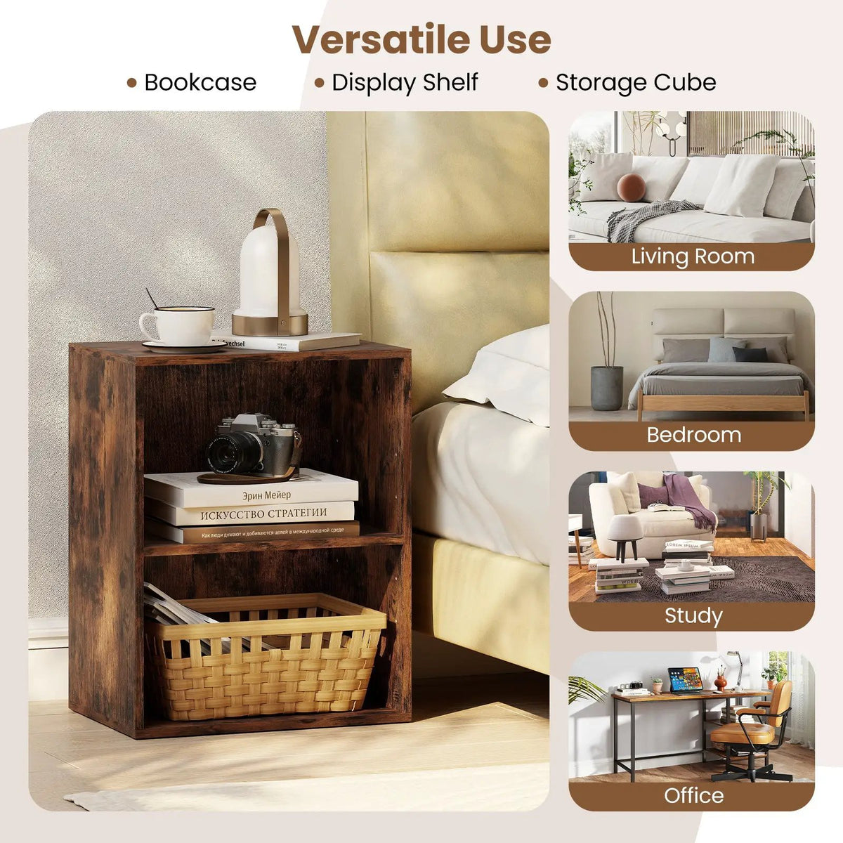 2-Cube Bookcase Set of 2 Floor Standing Open Bookshelf w/ 5-Position Adjustable Shelf, photo 15 of 32