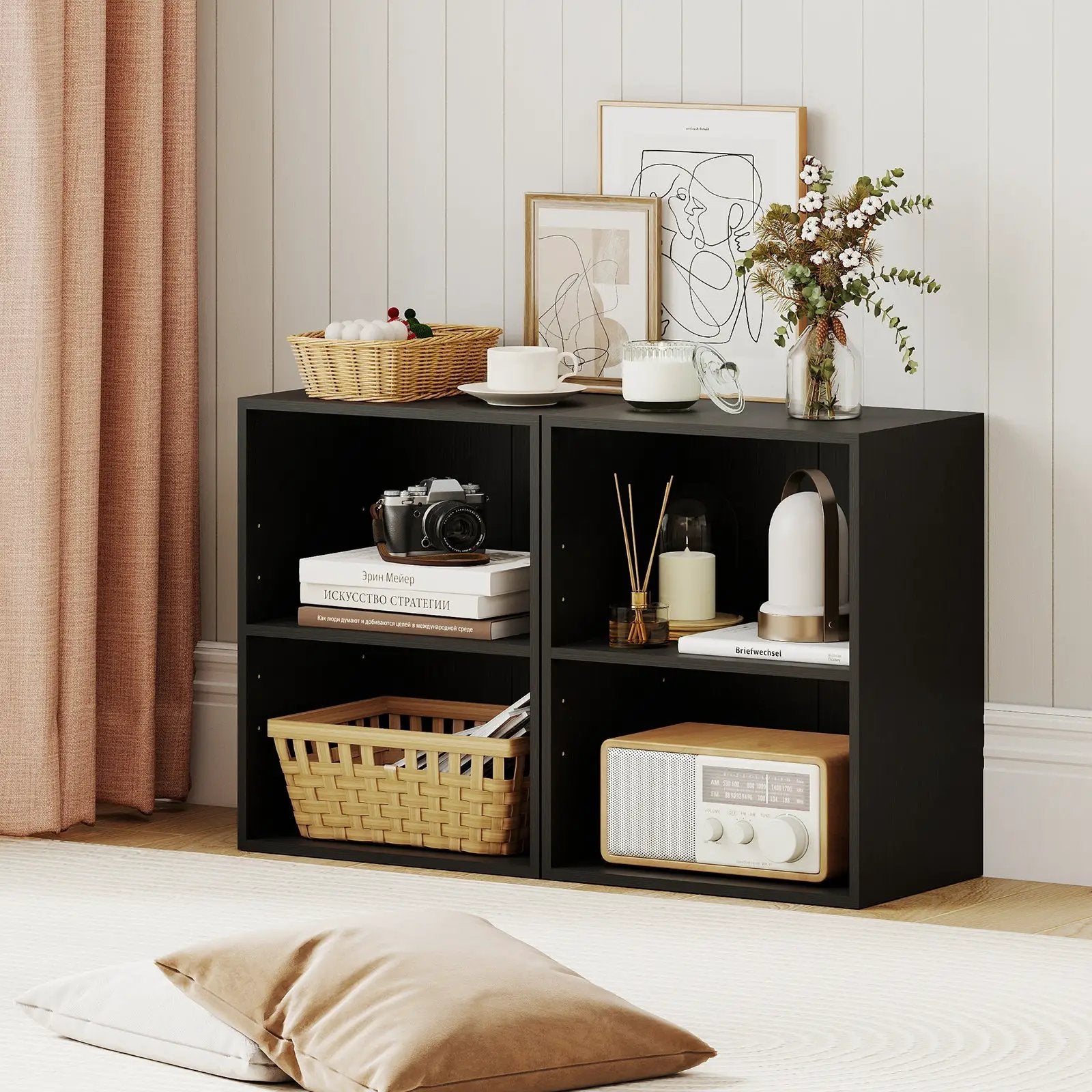 2-Cube Bookcase Set of 2 Floor Standing Open Bookshelf w/ 5-Position Adjustable Shelf by DirectDeals