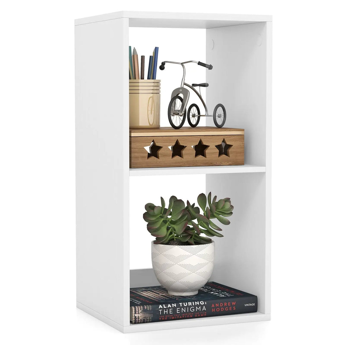 2 Cube Bookshelf with Back Guardrail for Living Room Bedroom, photo 4 of 11