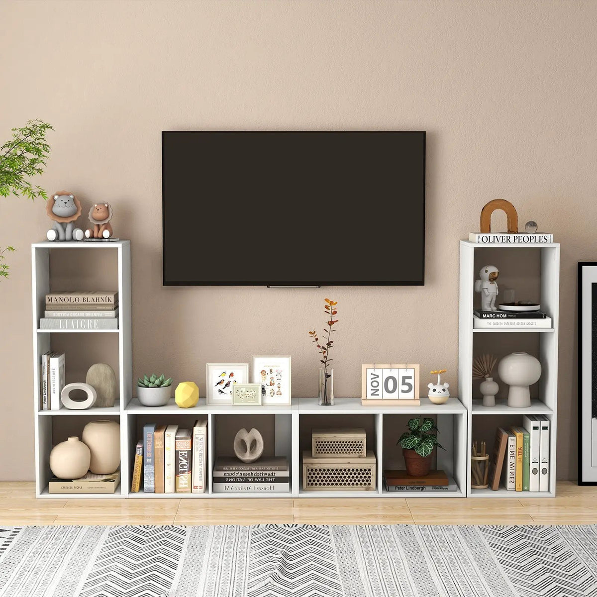 2 Cube Bookshelf with Back Guardrail for Living Room Bedroom, photo 6 of 11
