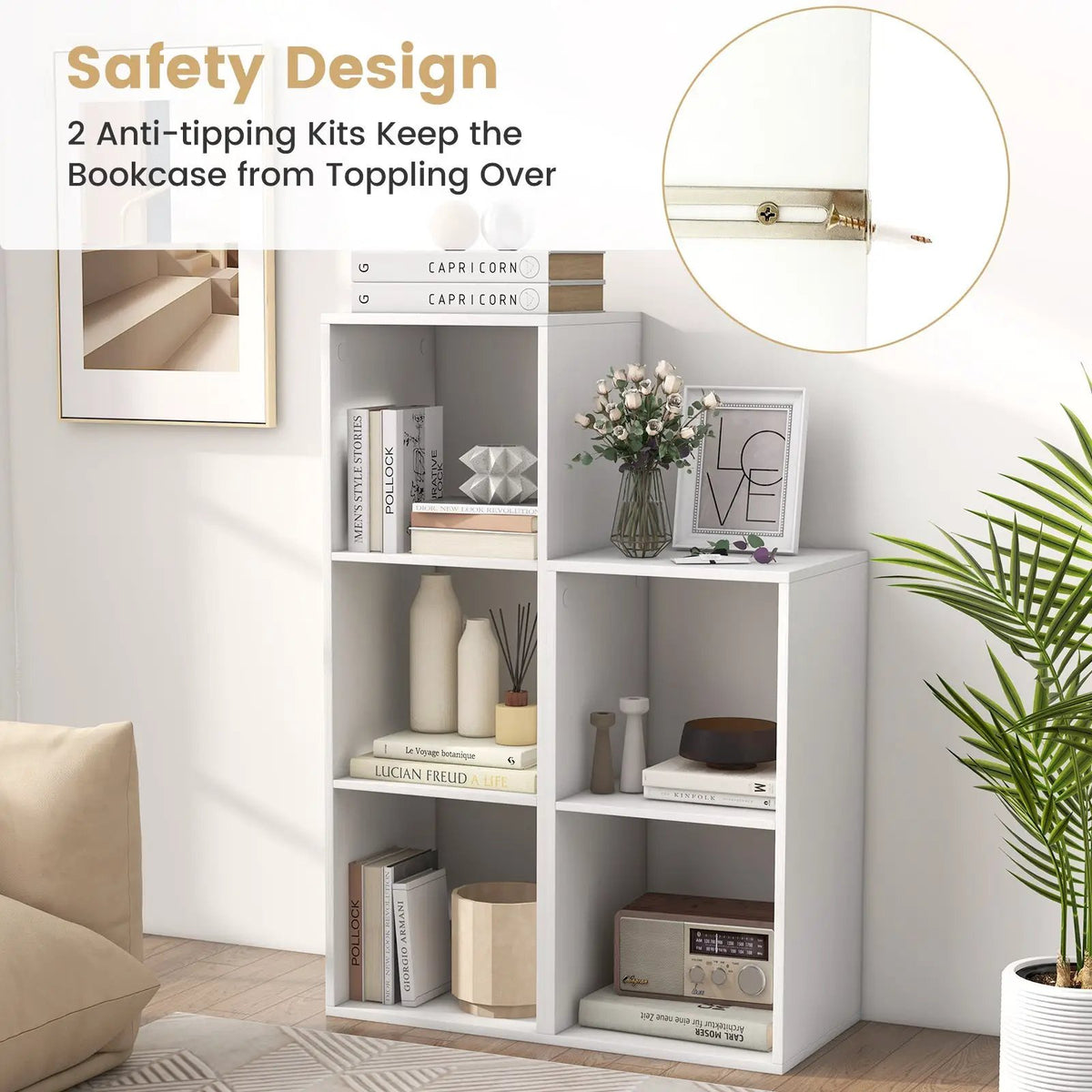2 Cube Bookshelf with Back Guardrail for Living Room Bedroom, photo 8 of 11