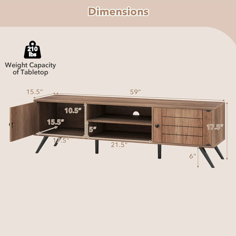 2-Door TV Stand for TVs up to 65 Inch with Open Shelves-Oak by DirectDeals
