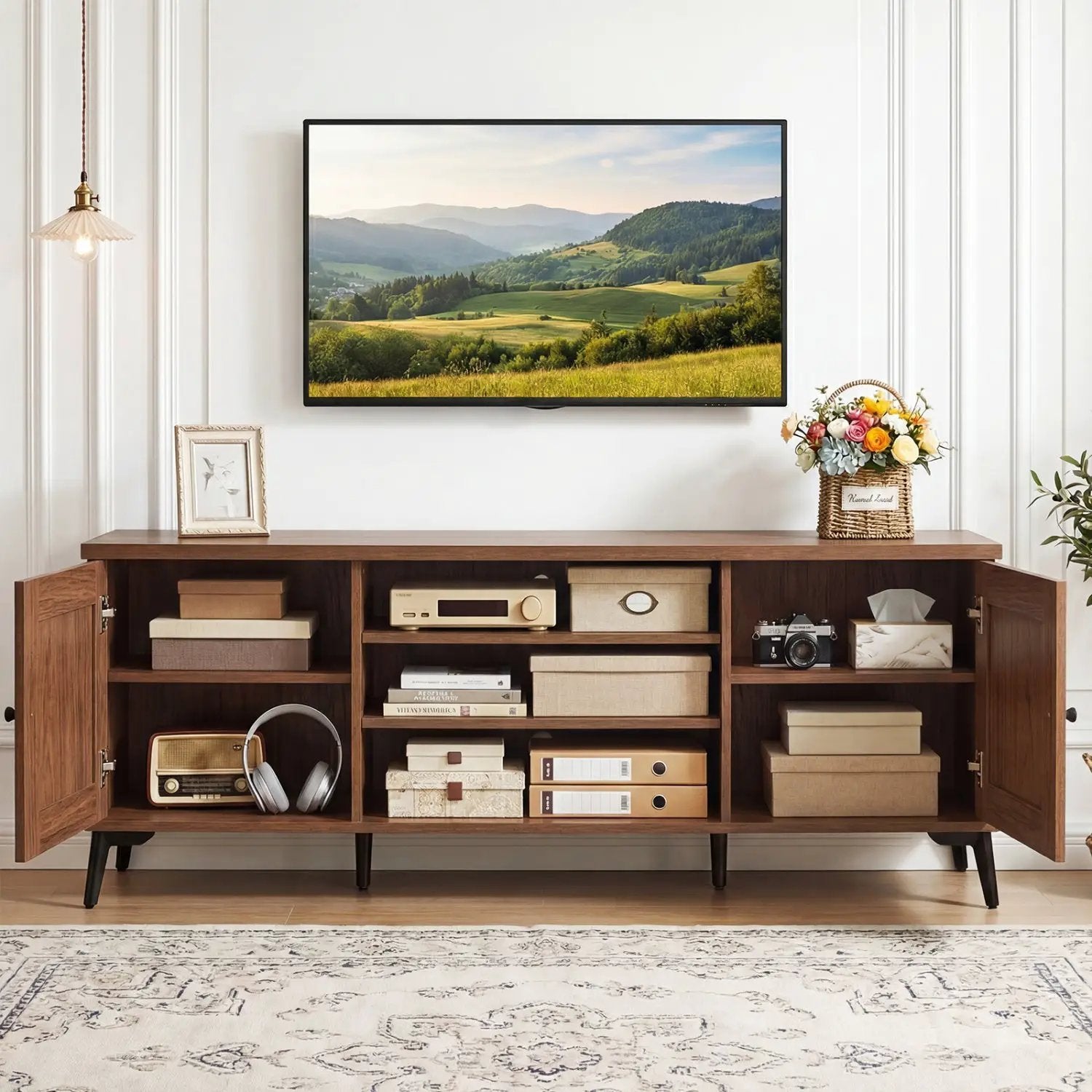 2-Door TV Stand for TVs up to 65 Inch Mid Century Modern Entertainment Center by DirectDeals
