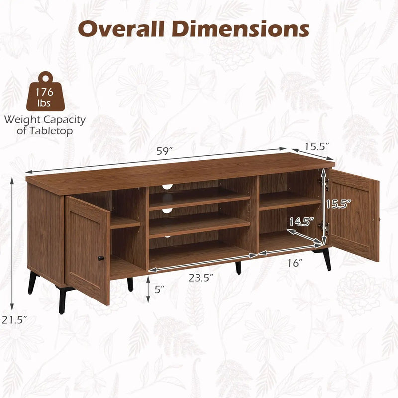 2-Door TV Stand for TVs up to 65 Inch Mid Century Modern Entertainment Center by DirectDeals