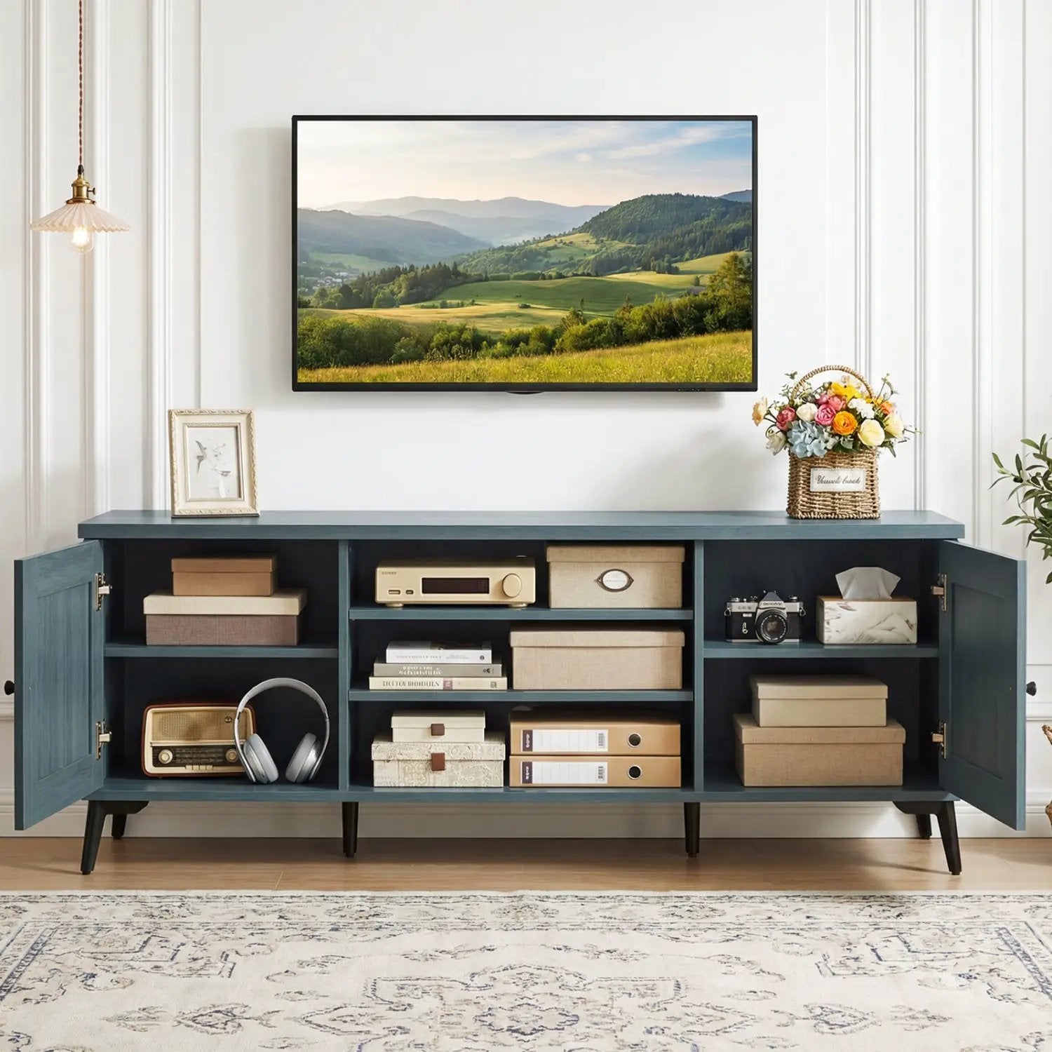 2-Door TV Stand for TVs up to 65 Inch Mid Century Modern Entertainment Center by DirectDeals