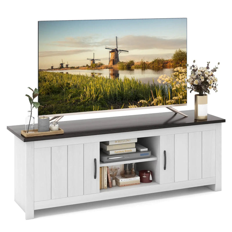TV Stand with 2 Cabinets and Open Shelves for TVs up to 65 Inch by DirectDeals