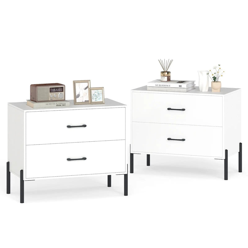 2-Drawer Dresser Modern Wooden Nightstand Set of 2-White by DirectDeals
