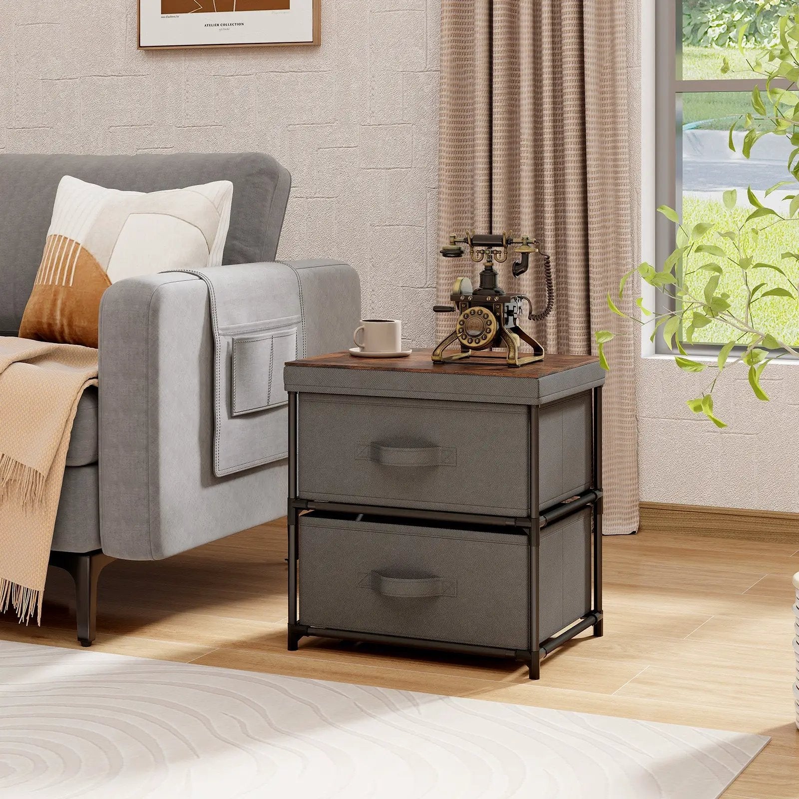 2-Drawer Nightstand with Removable Fabric Bins and Pull Handles by DirectDeals