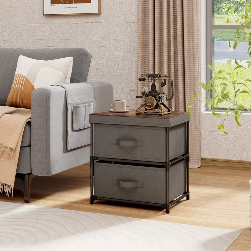 2-Drawer Nightstand with Removable Fabric Bins and Pull Handles by DirectDeals