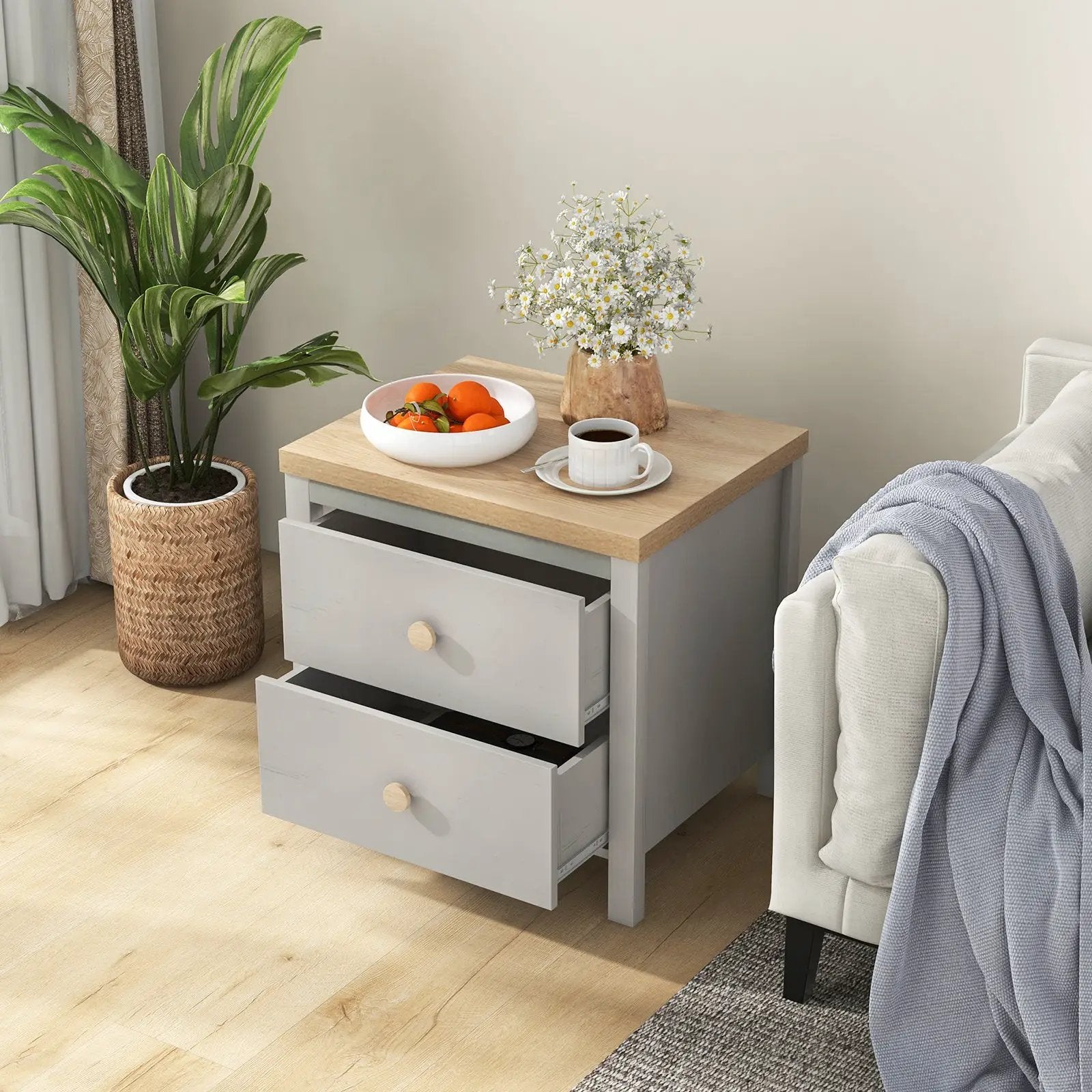 2-Drawer Nightstand with Rubber Wood Legs by DirectDeals