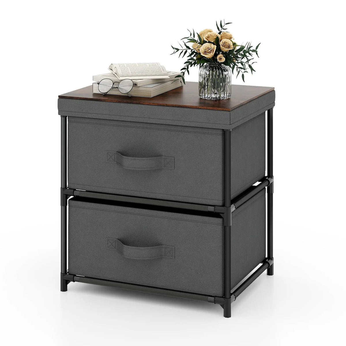 2-Drawer Nightstand with Removable Fabric Bins and Pull Handles, photo 5 of 16