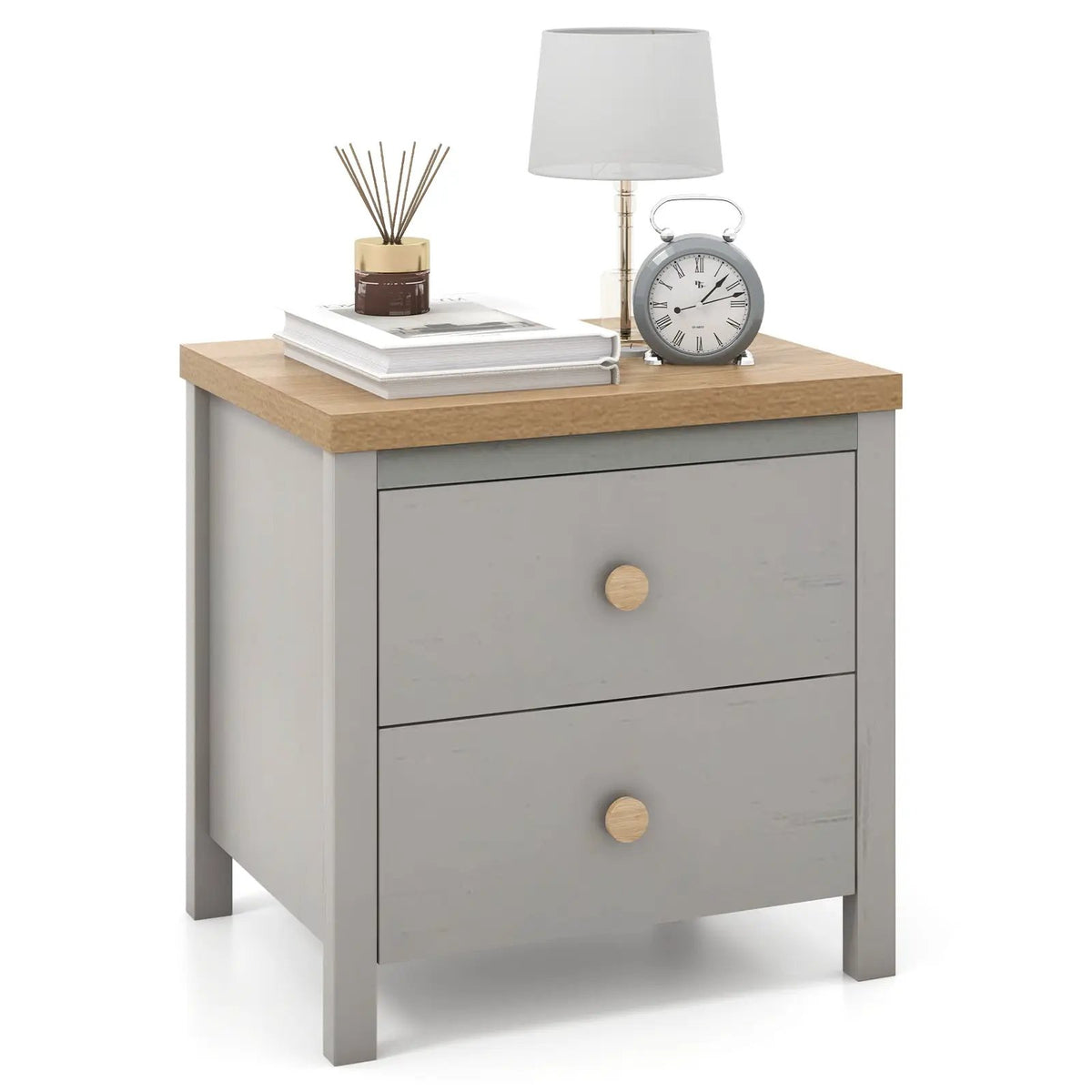 2-Drawer Nightstand with Rubber Wood Legs, photo 7 of 16