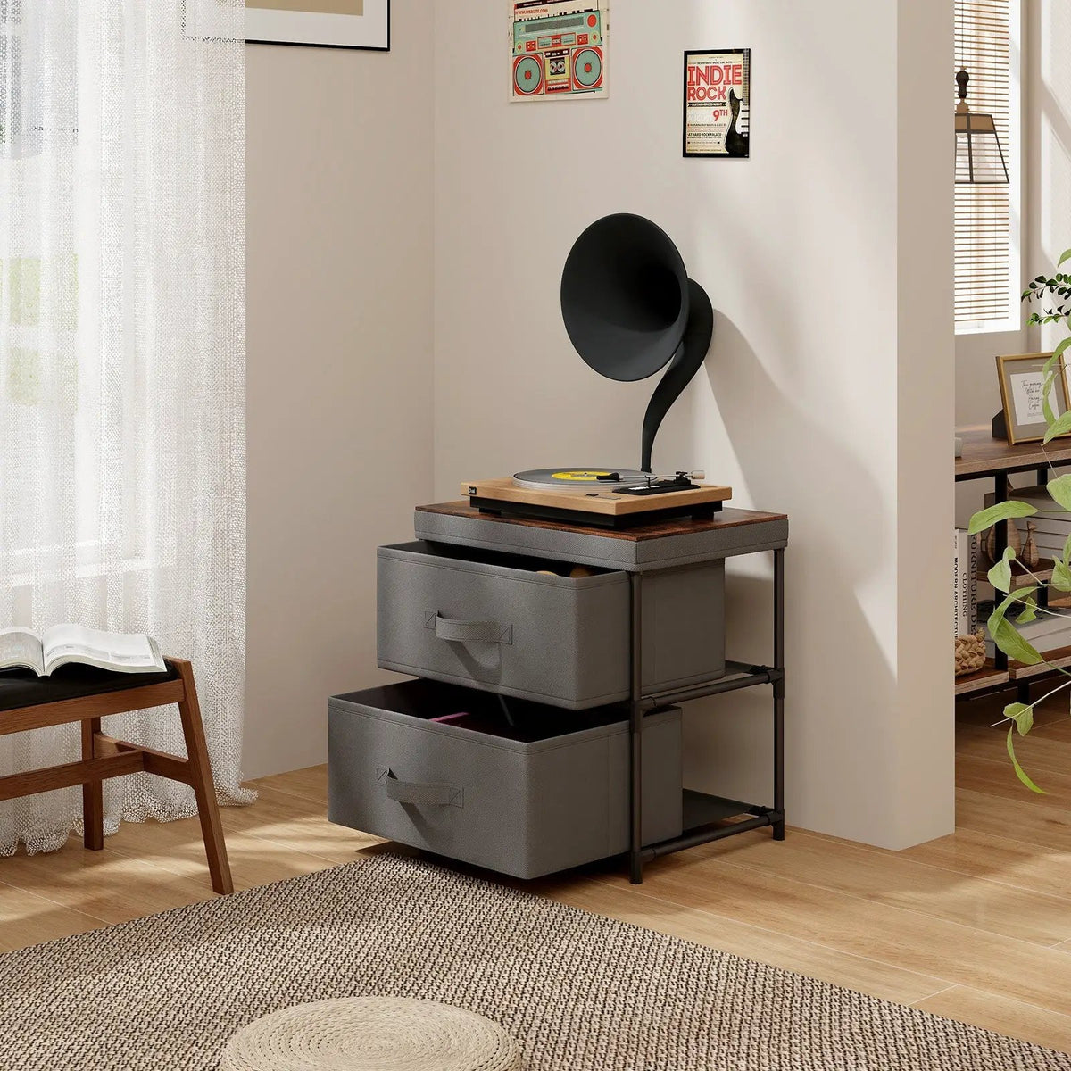 2-Drawer Nightstand with Removable Fabric Bins and Pull Handles, photo 9 of 16