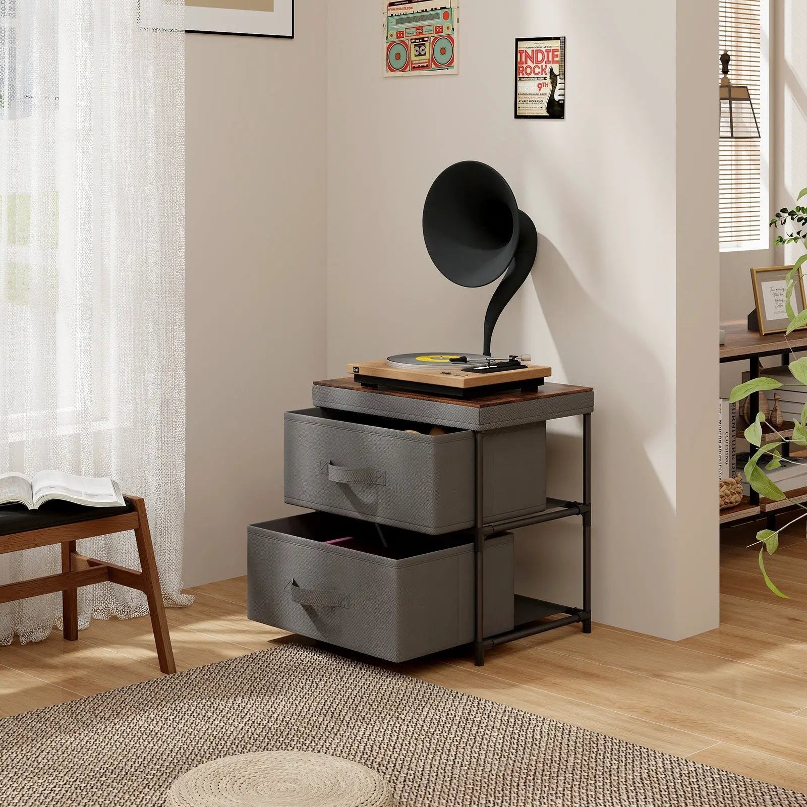 2-Drawer Nightstand with Removable Fabric Bins and Pull Handles by DirectDeals