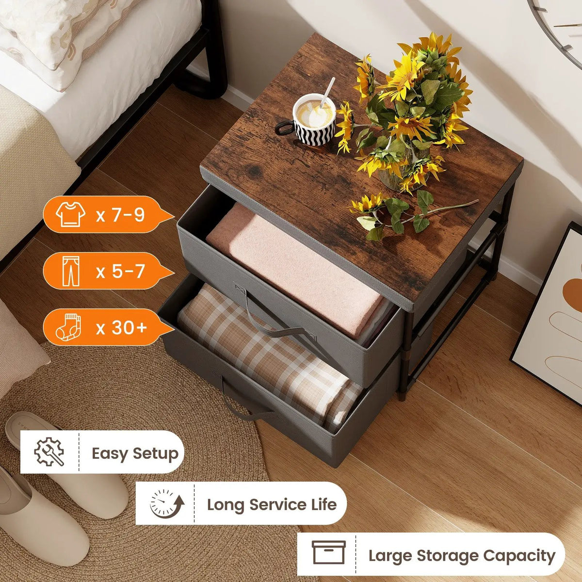 2-Drawer Nightstand with Removable Fabric Bins and Pull Handles, photo 11 of 16