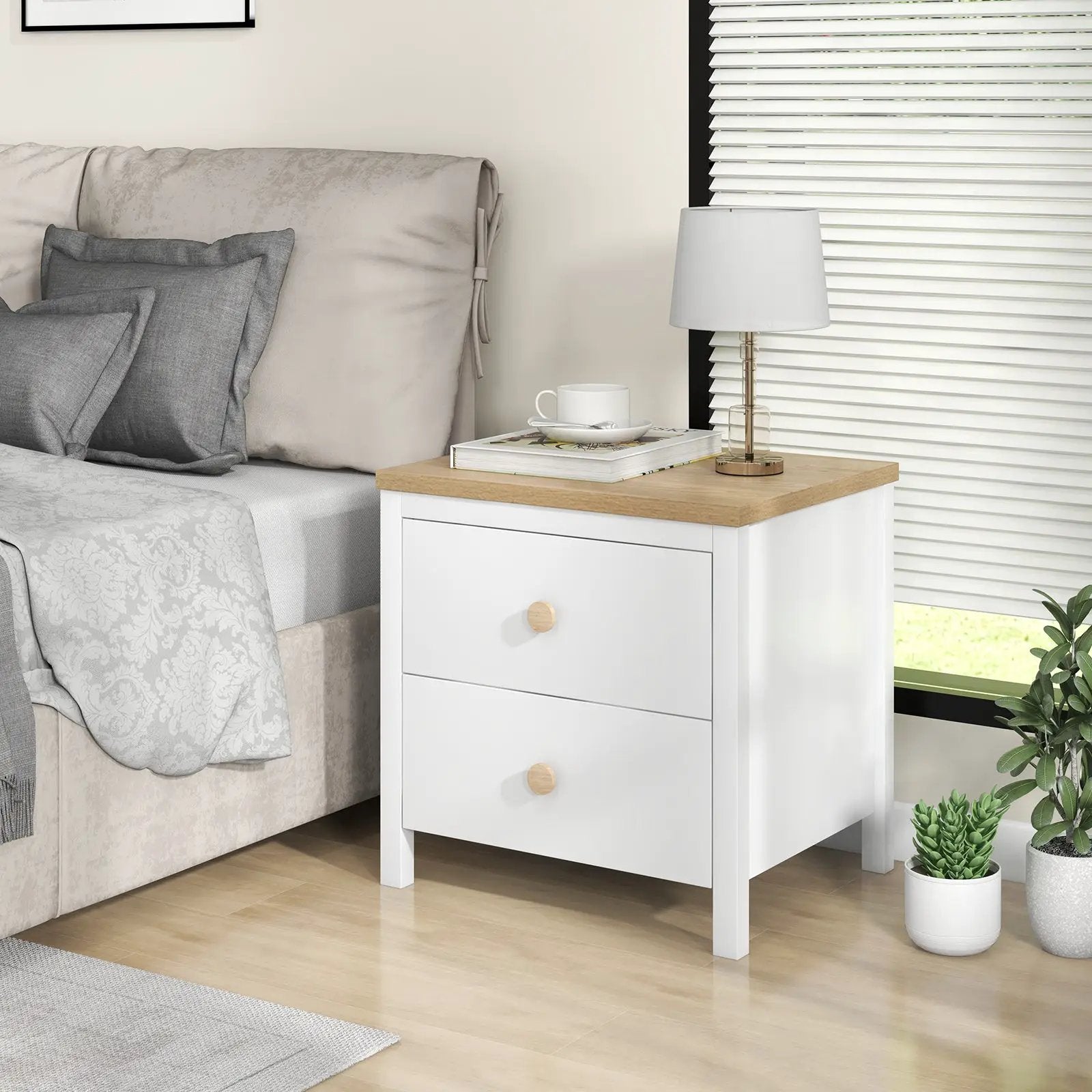 2-Drawer Nightstand with Rubber Wood Legs by DirectDeals