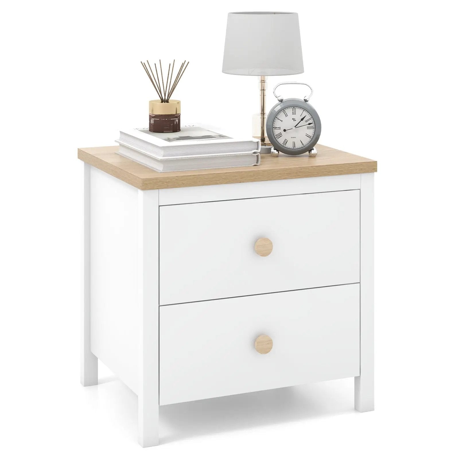 2-Drawer Nightstand with Rubber Wood Legs by DirectDeals
