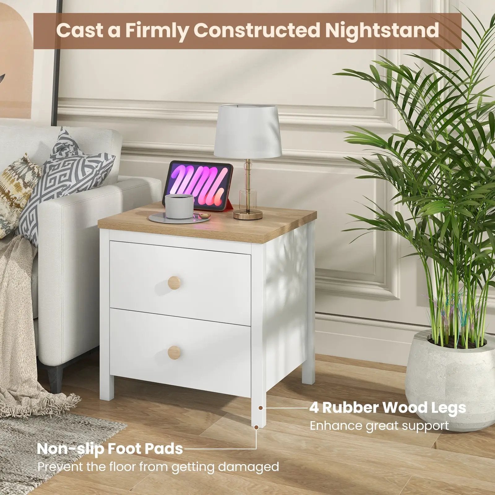 2-Drawer Nightstand with Rubber Wood Legs by DirectDeals