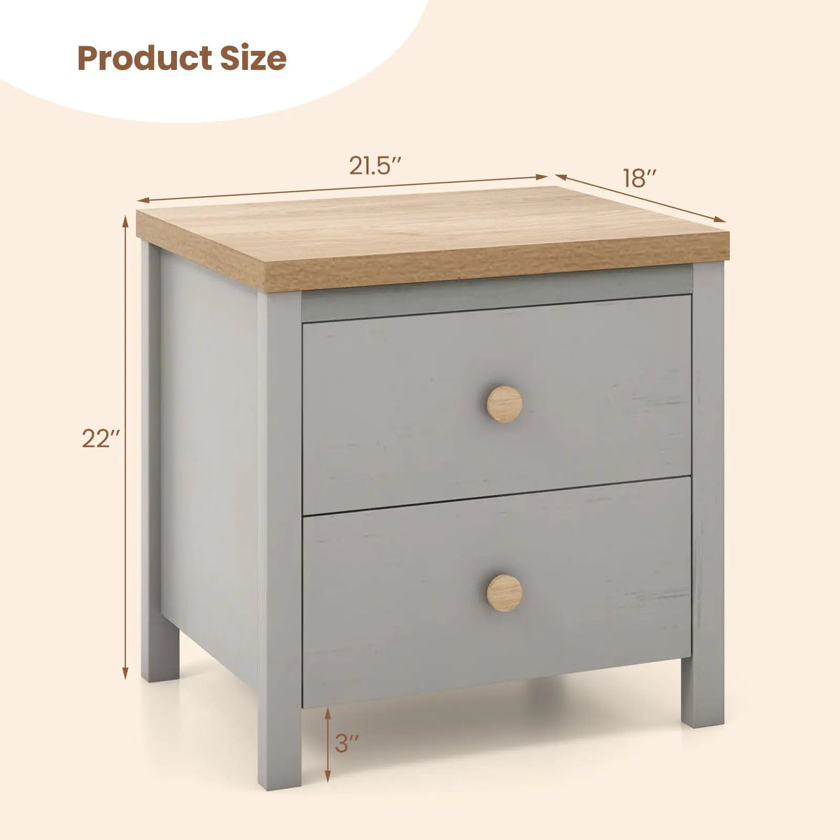 2-Drawer Nightstand with Rubber Wood Legs, photo 9 of 16