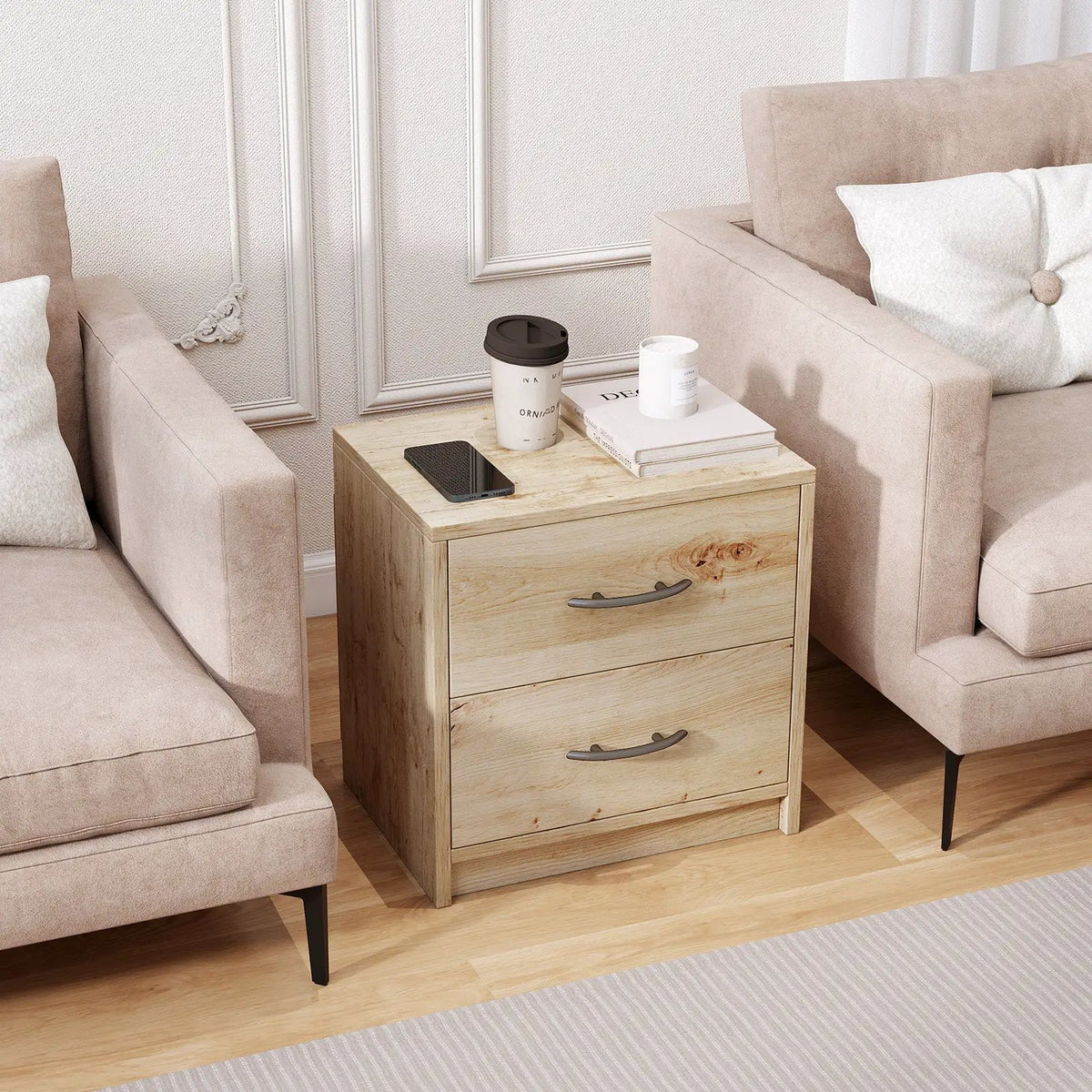2 Drawer Nightstand with Storage for Living Room