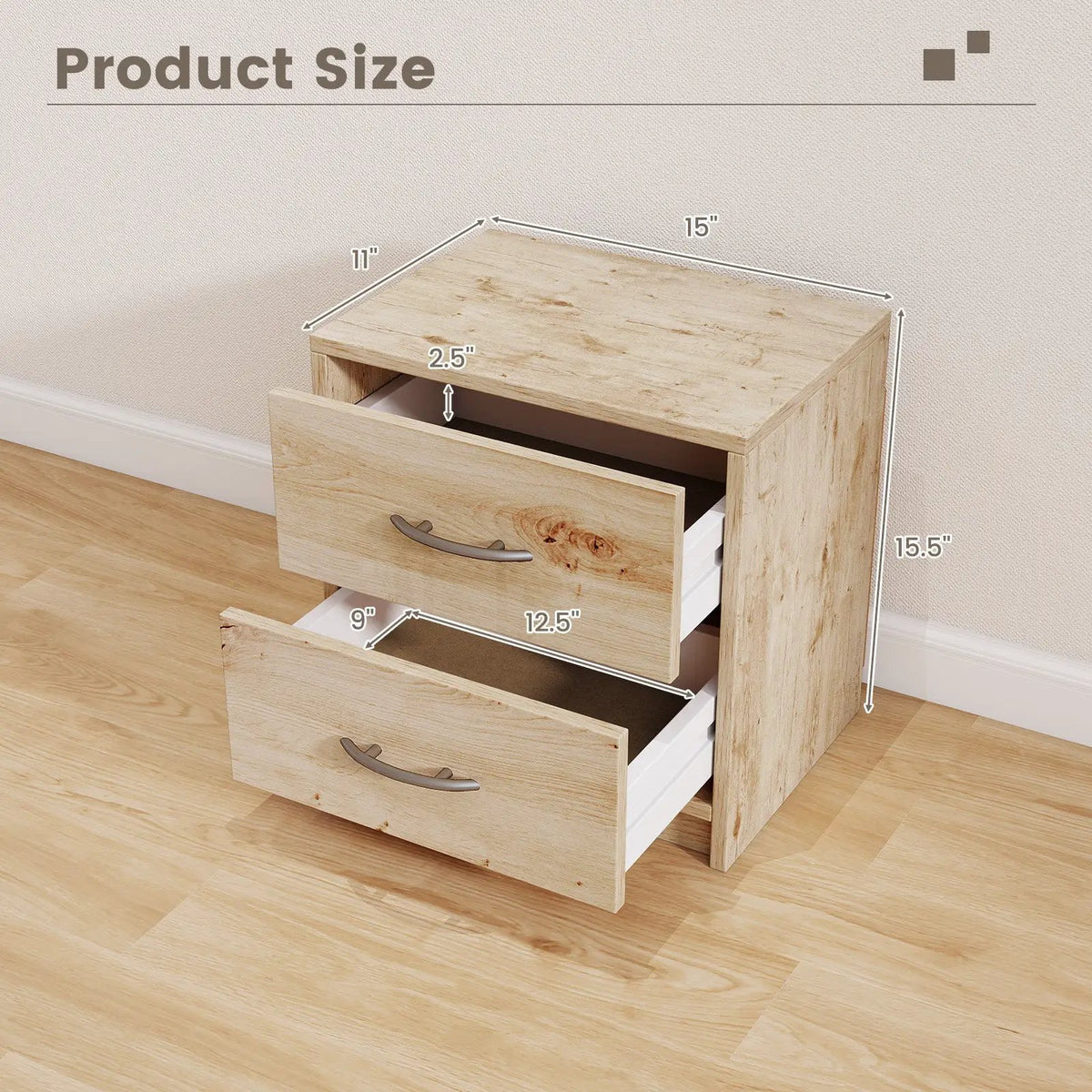 2 Drawer Nightstand with Storage for Living Room, photo 5 of 9