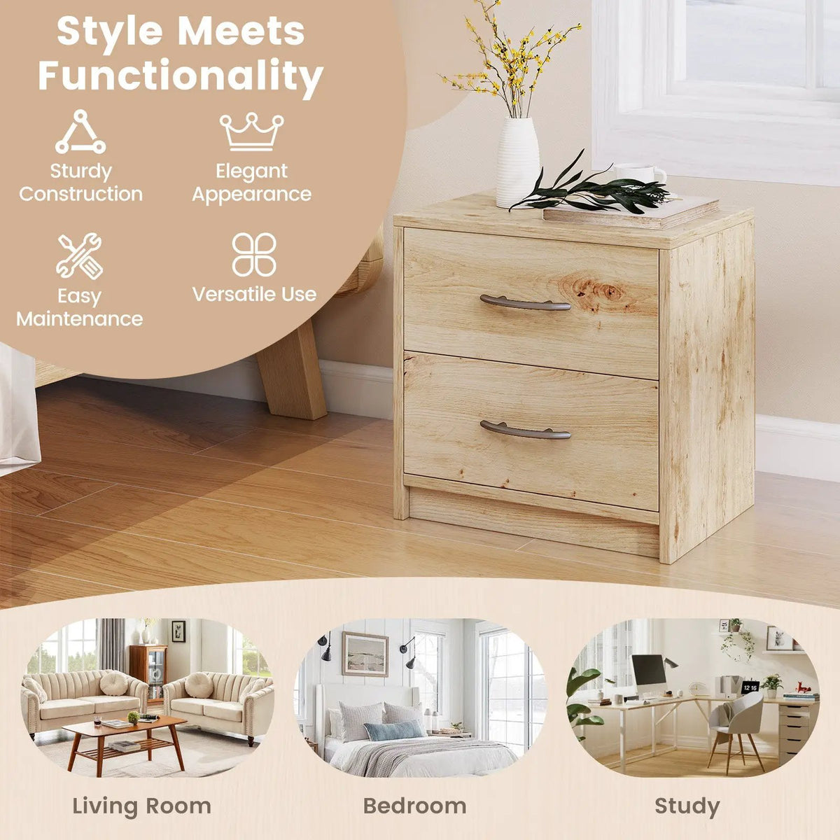 2 Drawer Nightstand with Storage for Living Room, photo 7 of 9