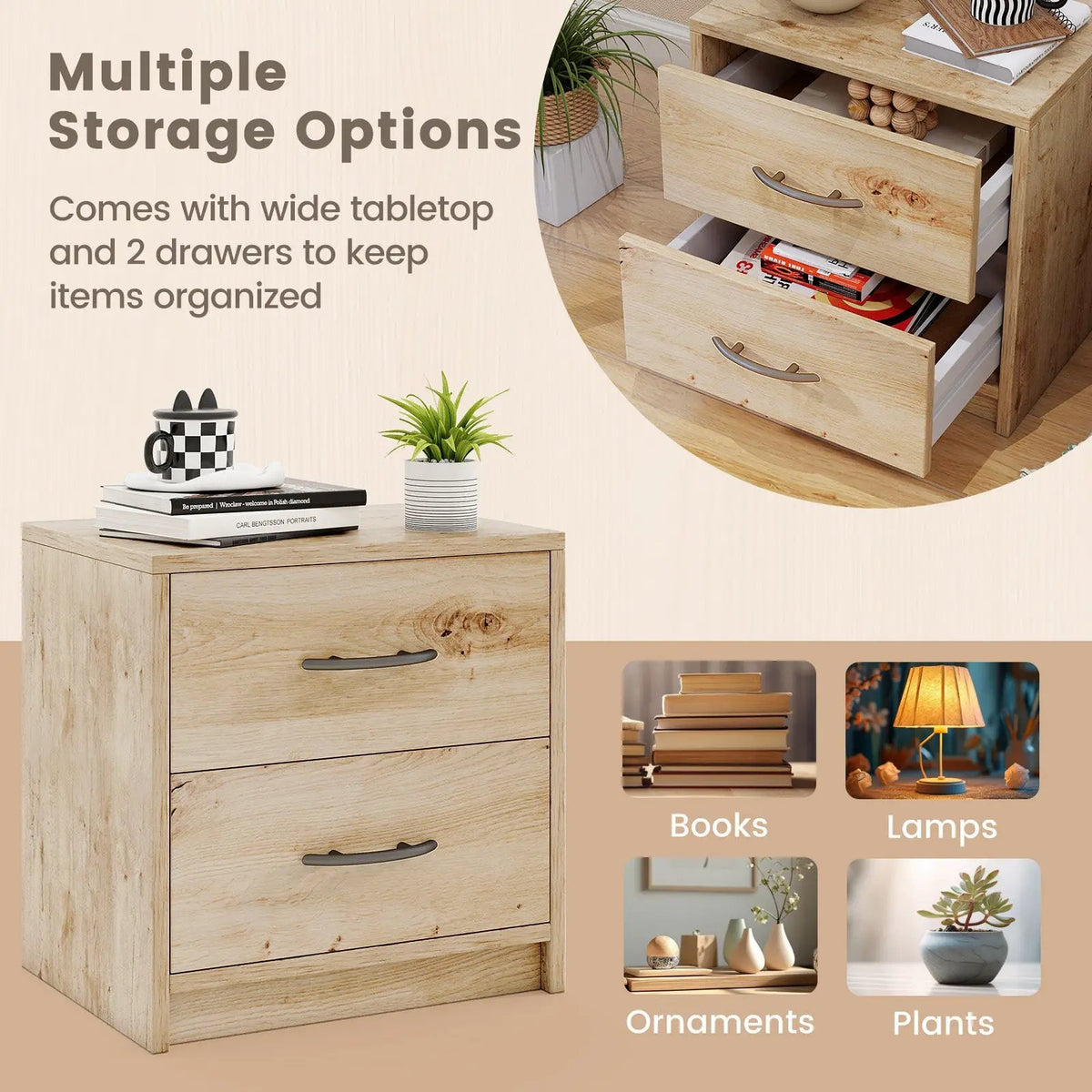 2 Drawer Nightstand with Storage for Living Room, photo 8 of 9