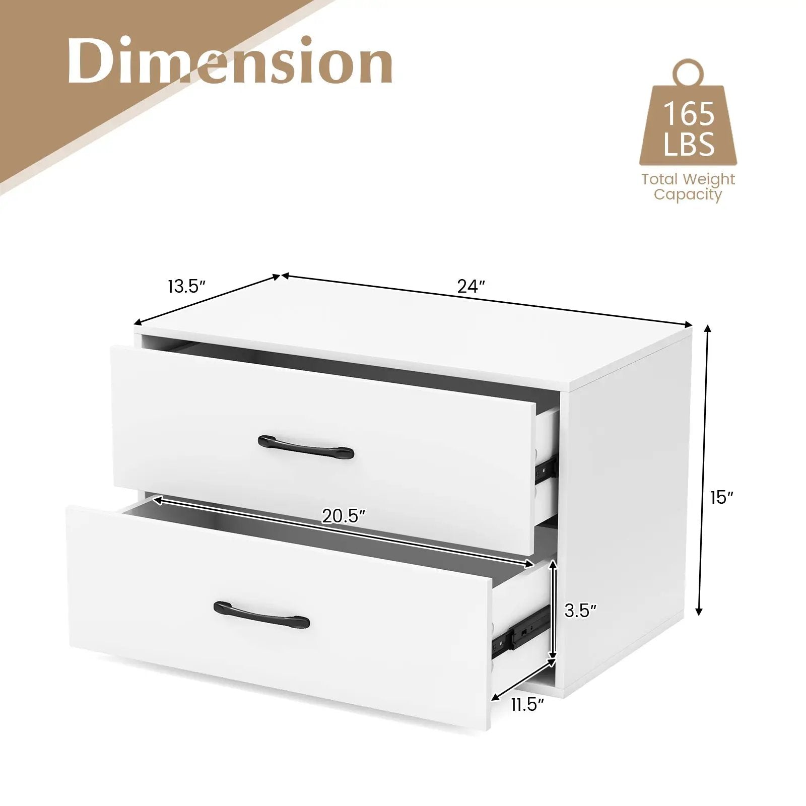 2-Drawer Stackable Horizontal Storage Cabinet Dresser Chest with Handles by DirectDeals