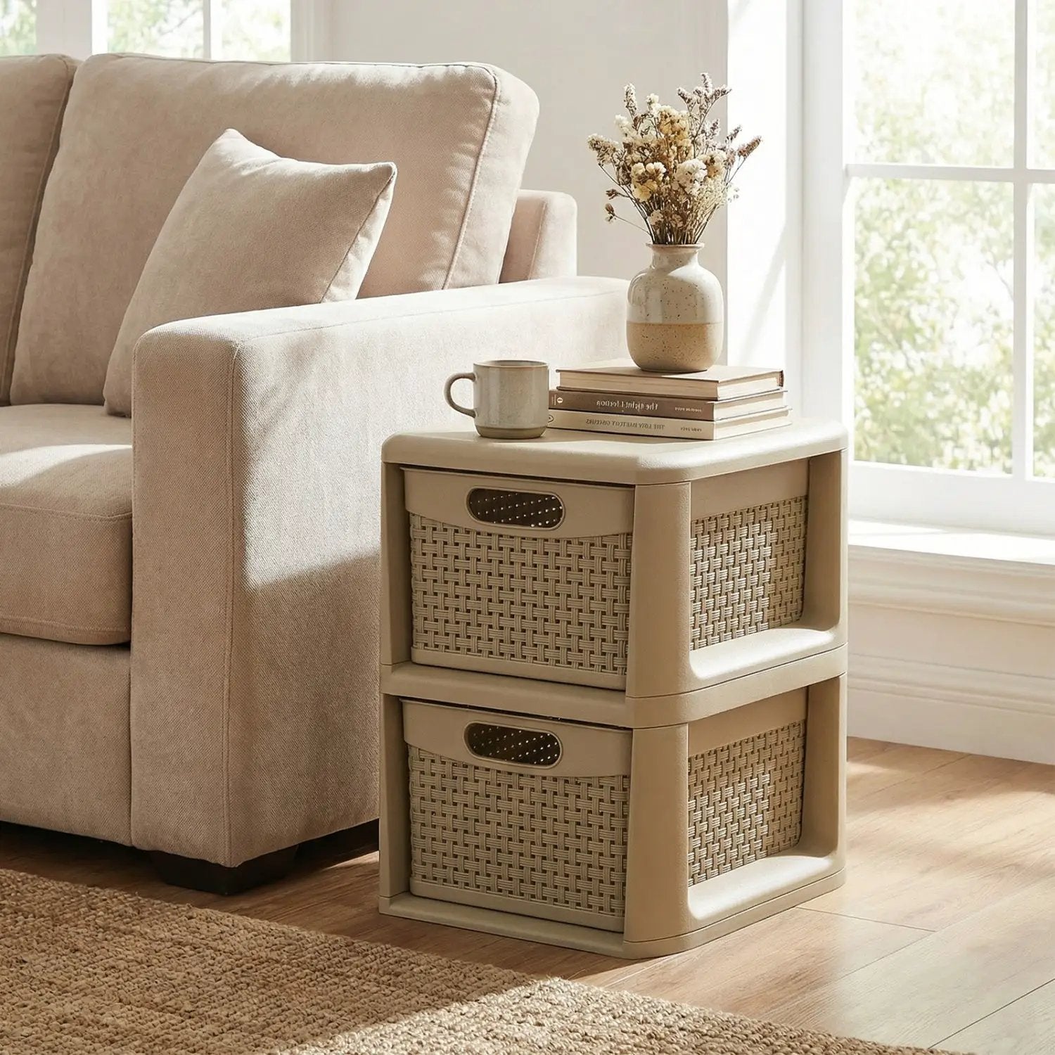 2-Drawer Storage Organizer with Wicker Patterns by DirectDeals