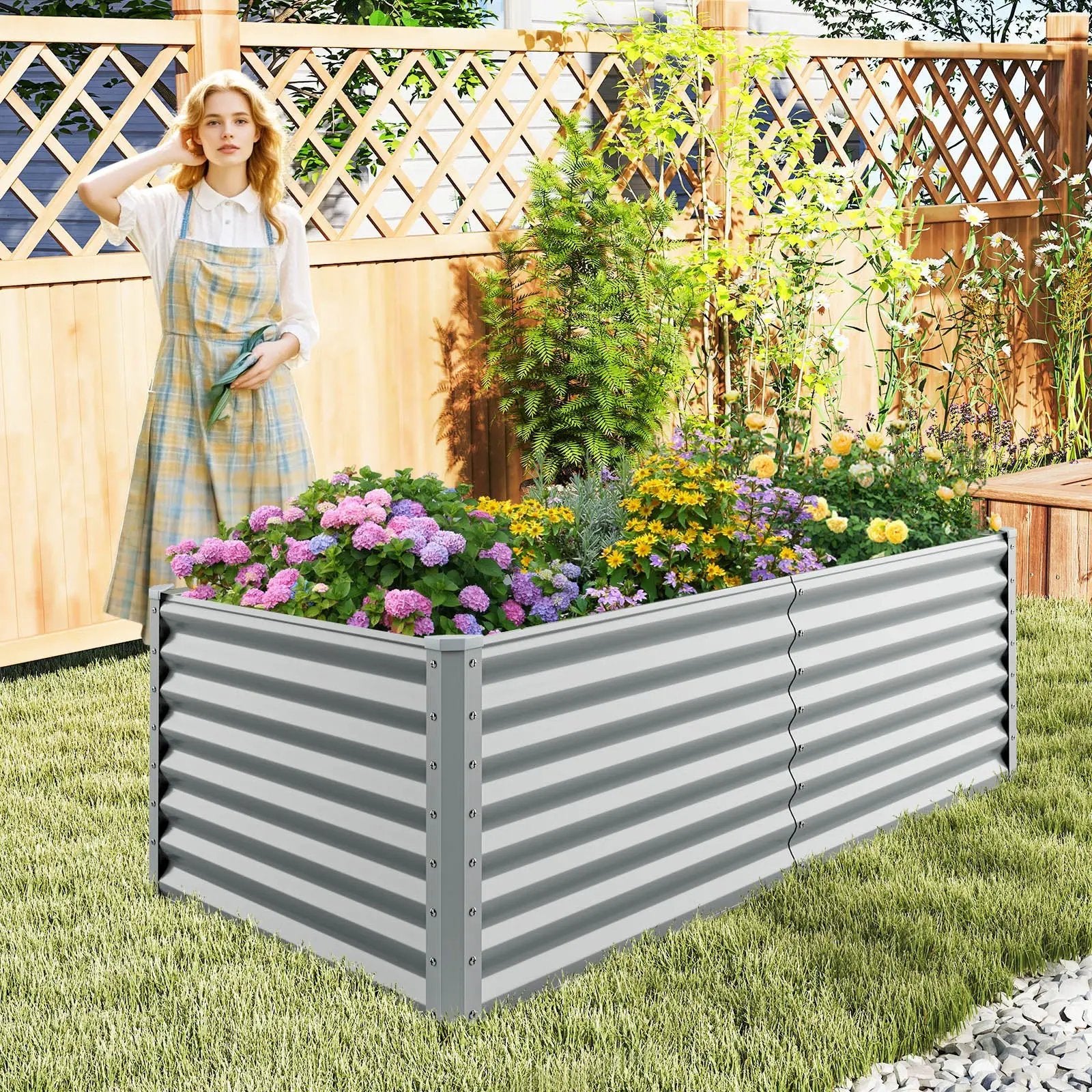 6 x 3 x 2 Feet Metal Rectangular Raised Garden Bed with Open Bottom Design by DirectDeals