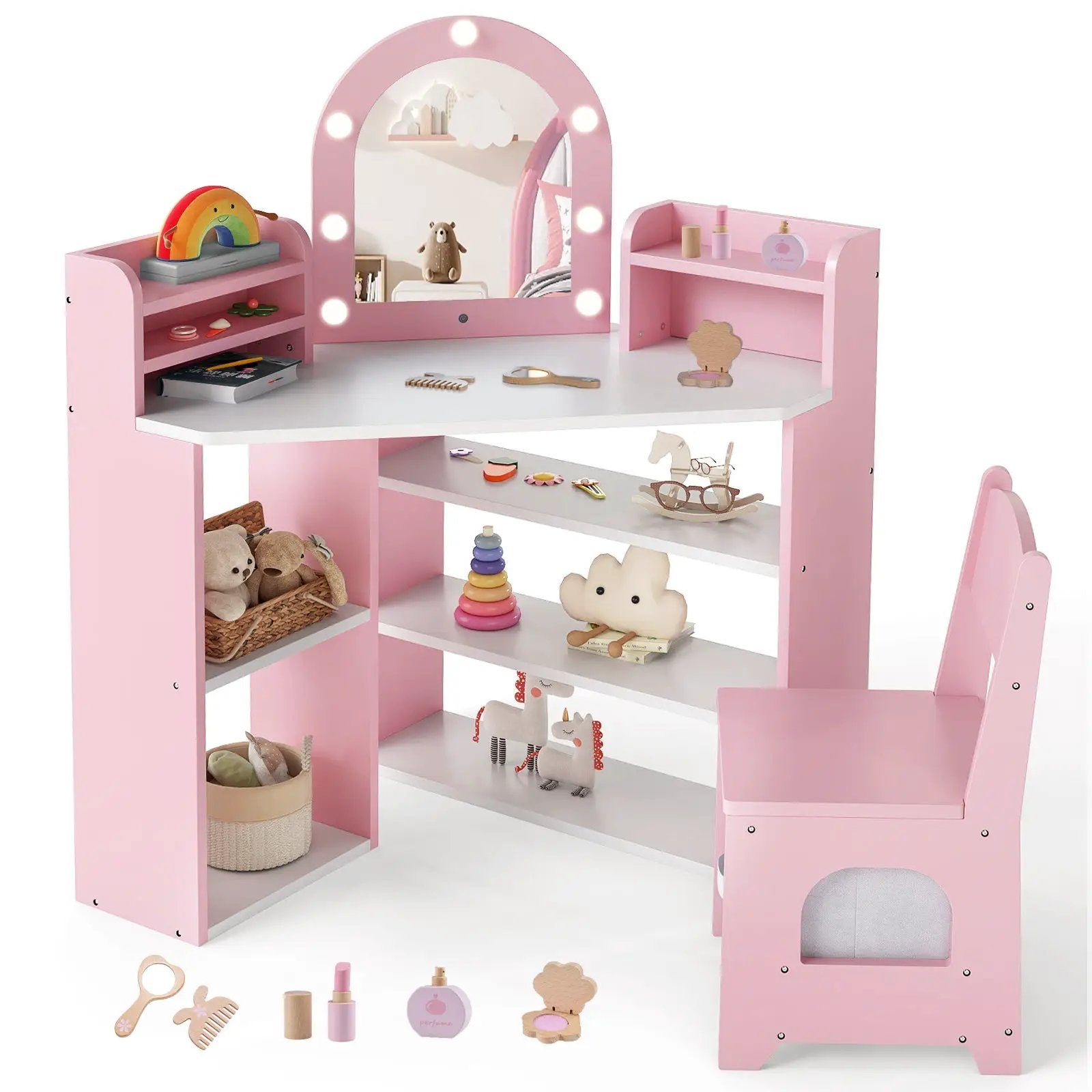 2-In-1 Kids Vanity Set with Lights for Toddlers 3+ Years Old by DirectDeals