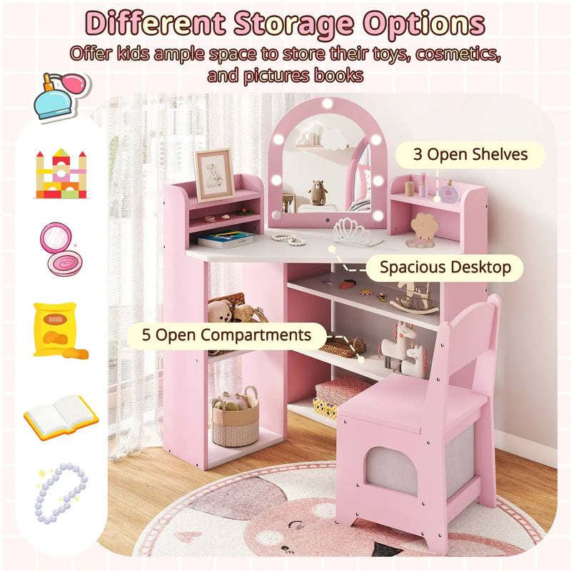 2-In-1 Kids Vanity Set with Lights for Toddlers 3+ Years Old by DirectDeals
