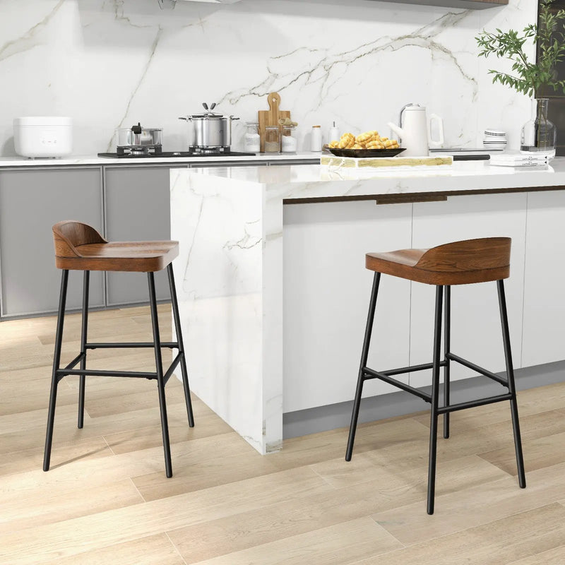 Set of 1/2 29 Inch Industrial Bar Stools with Low Back and Footrests by DirectDeals