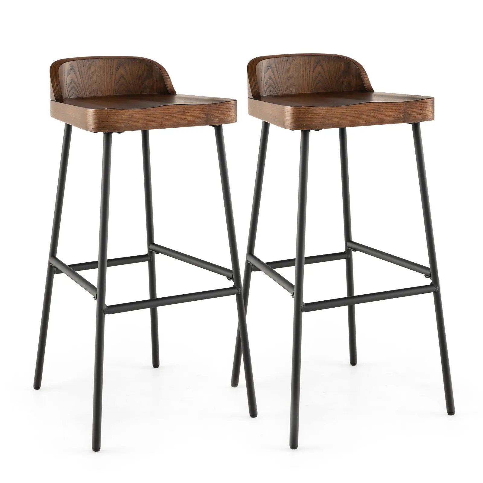 Set of 1/2 29 Inch Industrial Bar Stools with Low Back and Footrests by DirectDeals