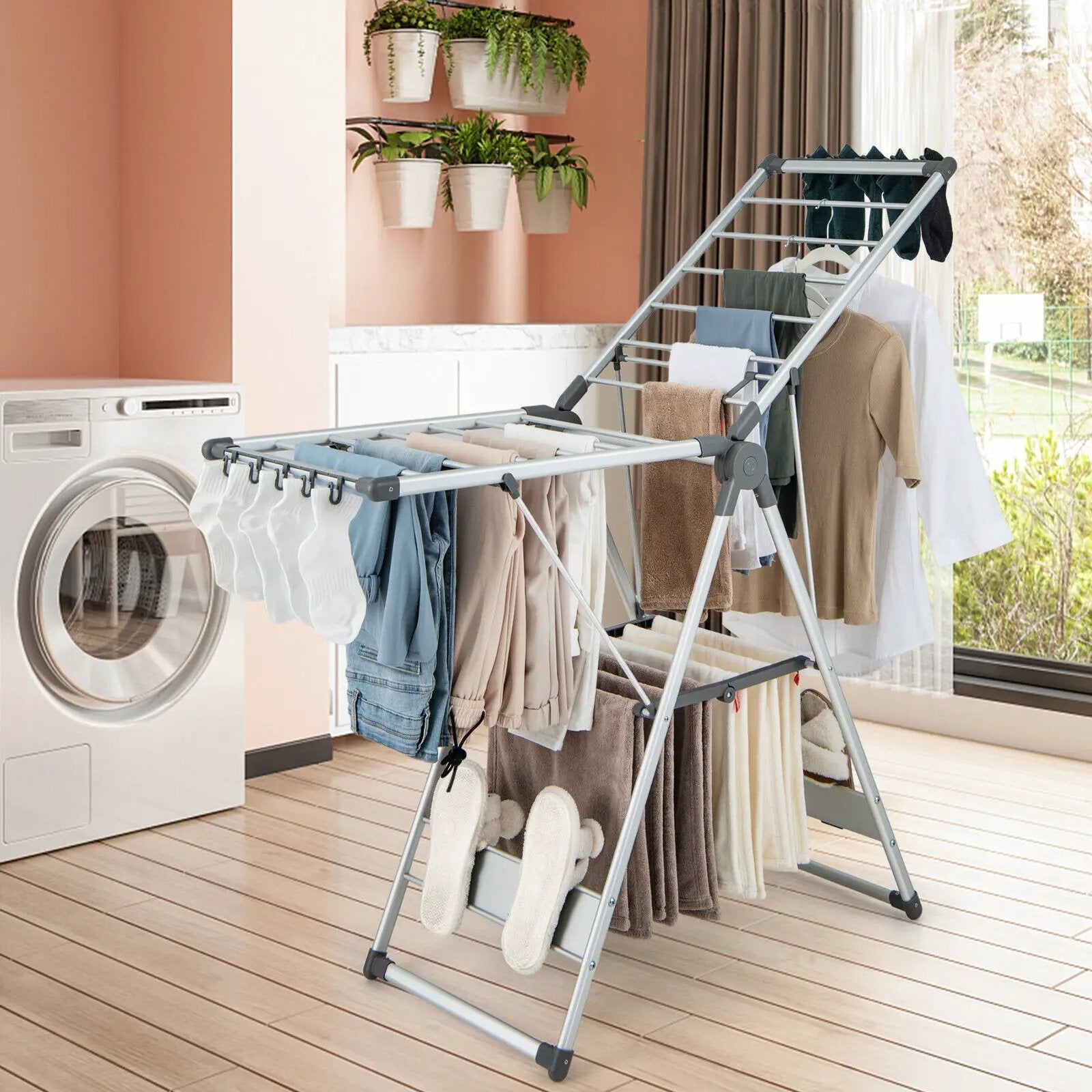 2-Layer Folding Clothes Drying Rack with 5-Level Adjustable Height by DirectDeals